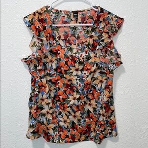 SHEIN Black and Orange Ruffled Blouse